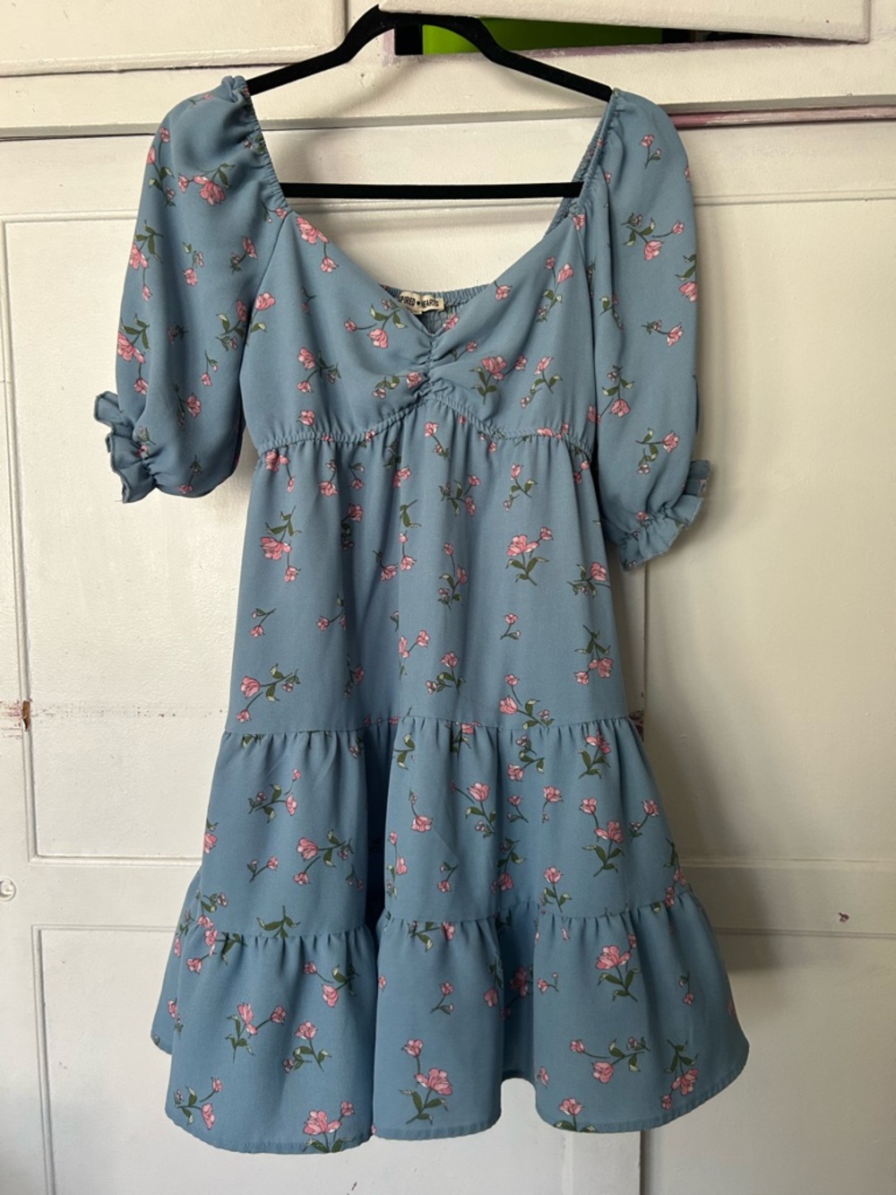 Inspired Hearts Blue Floral Tiered Dress with Puff Sleeves